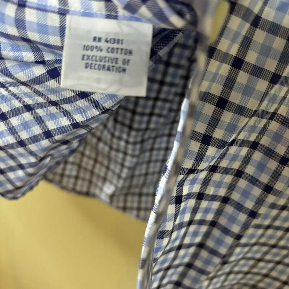Mens Ralph Lauren Large Collared Dress Shirt Blue‎ Checkered Horse Polo Logo